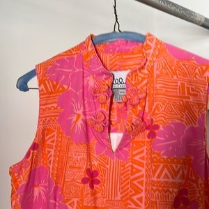 Sleeveless orange and pink Lilly Pulitzer above knee dress with notch collar
